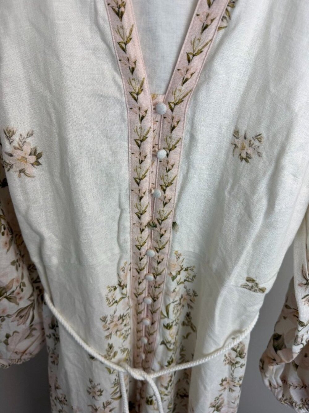 Calypso St. Barth Floral Maxi Dress With Tie Waist Button Front & Balloon Sleeve - Picture 6 of 10